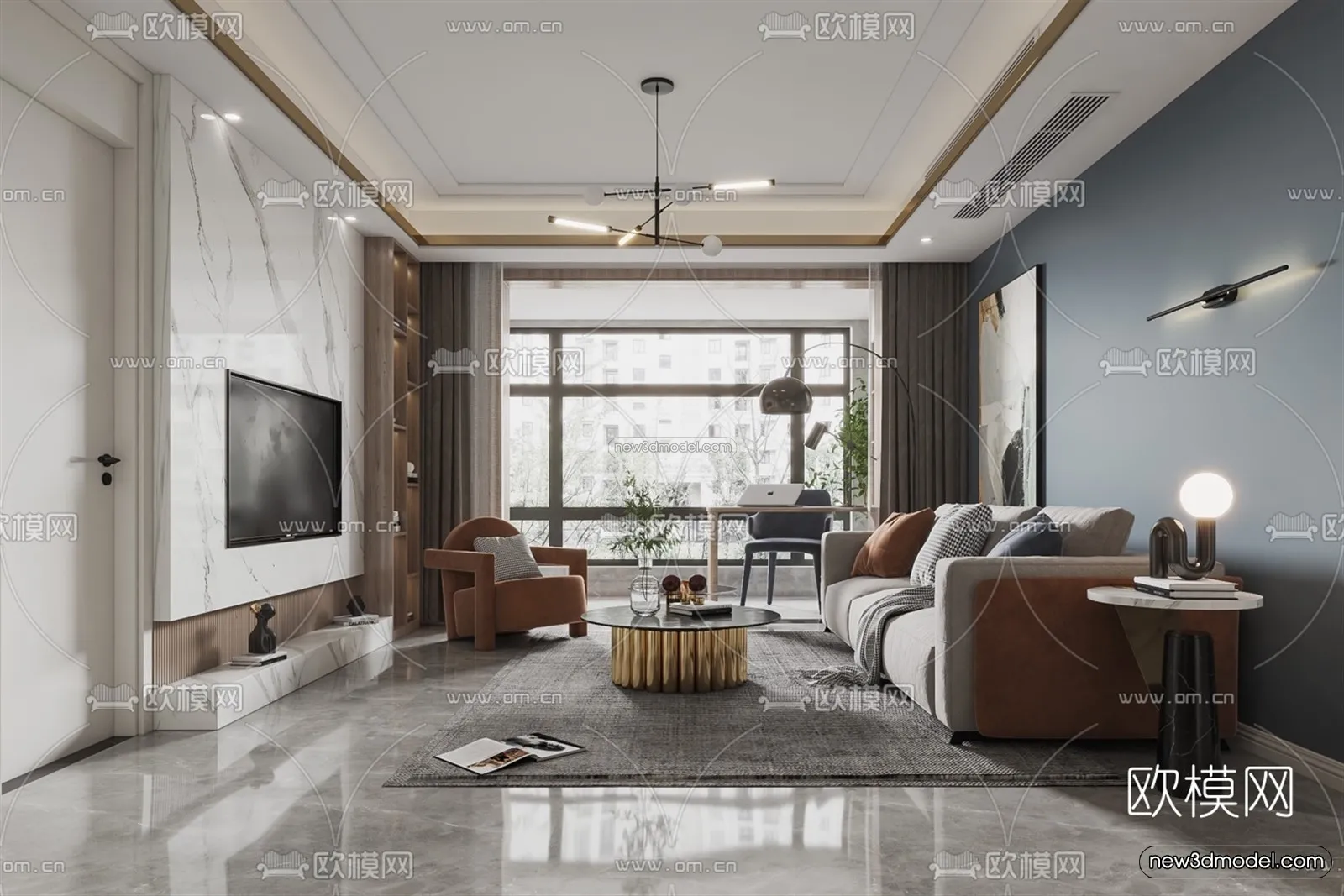 Nordic Style Interior 3D Blocks - Living Room 3D Model - 096