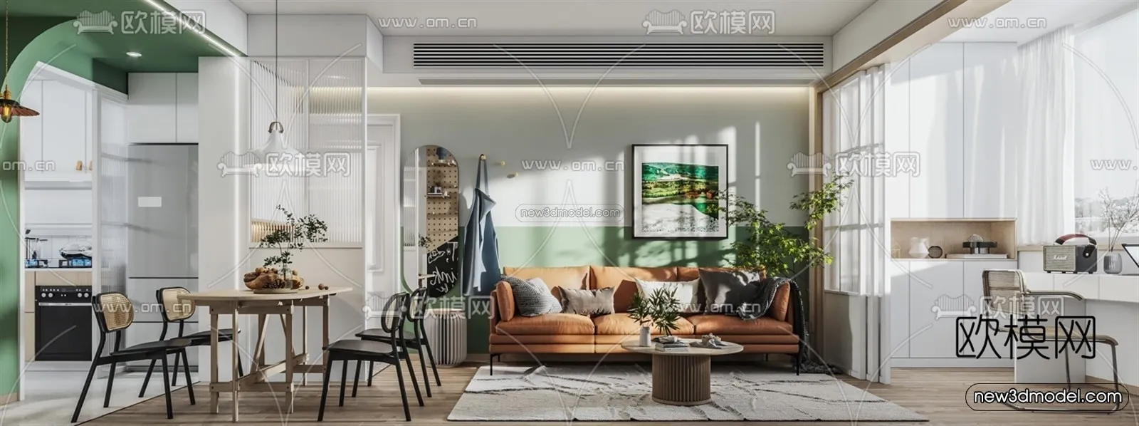 Nordic Style Interior 3D Blocks - Living Room 3D Model - 098