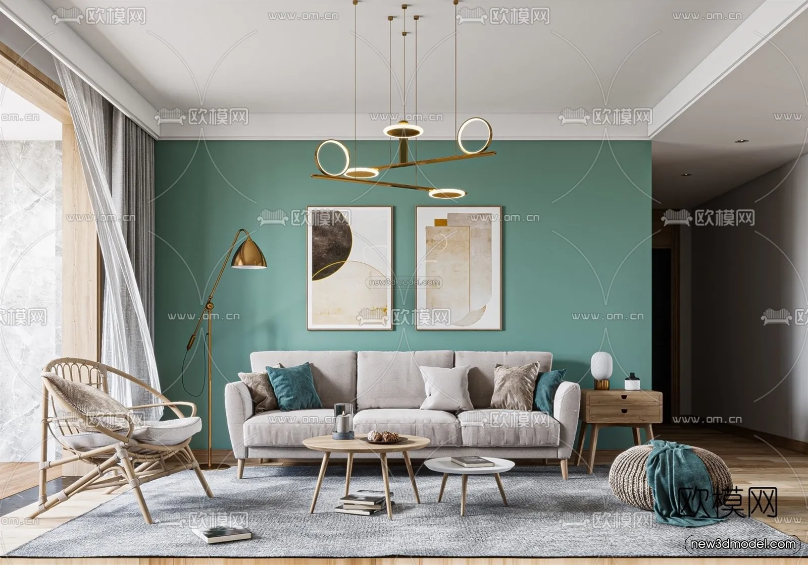 Nordic Style Interior 3D Blocks - Living Room 3D Model - 100