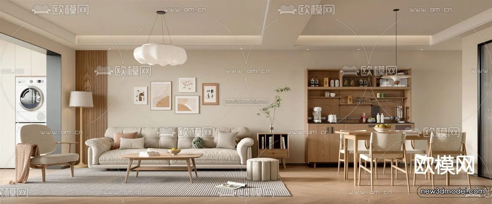 Nordic Style Interior 3D Blocks - Living Room 3D Model - 101