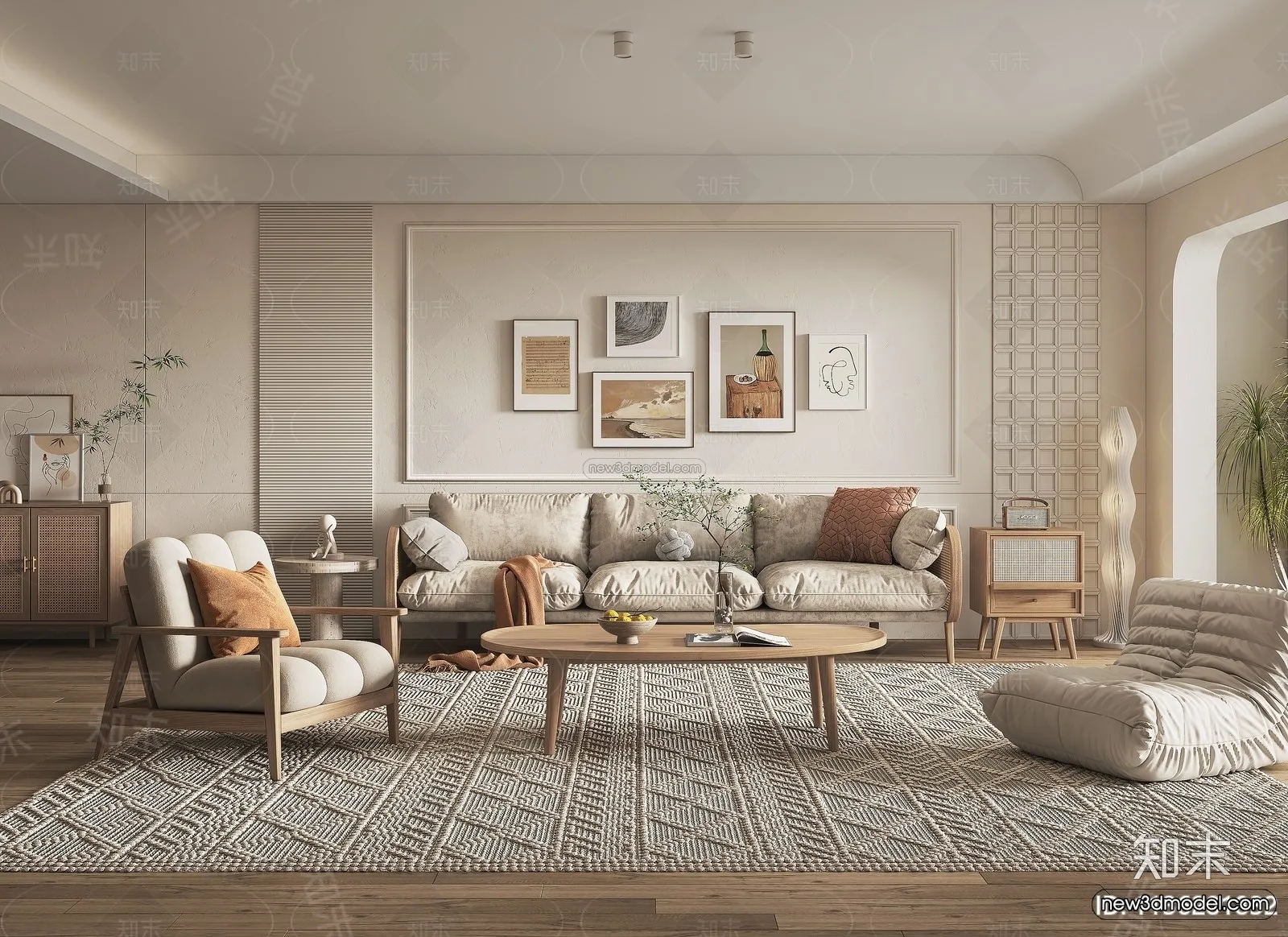 Nordic Style Interior 3D Blocks - Living Room 3D Model - 111