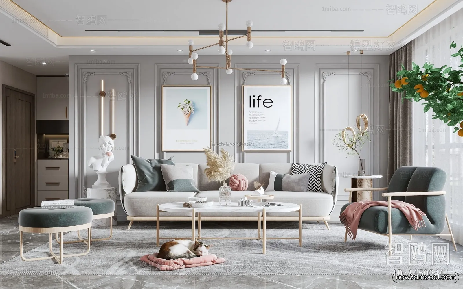 Nordic Style Interior 3D Blocks - Living Room 3D Model - 118