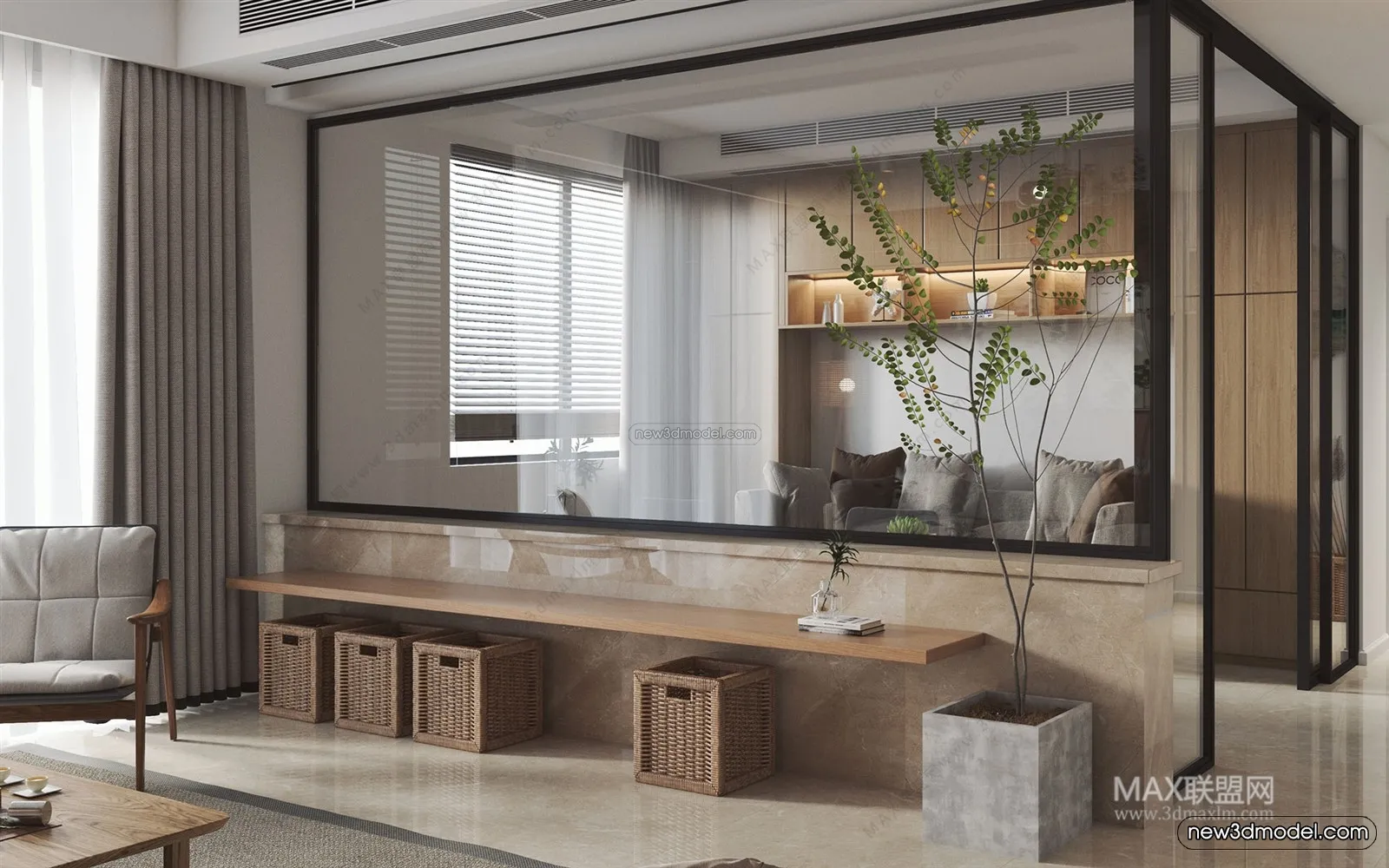 Nordic Style Interior 3D Blocks - Living Room 3D Model - 125