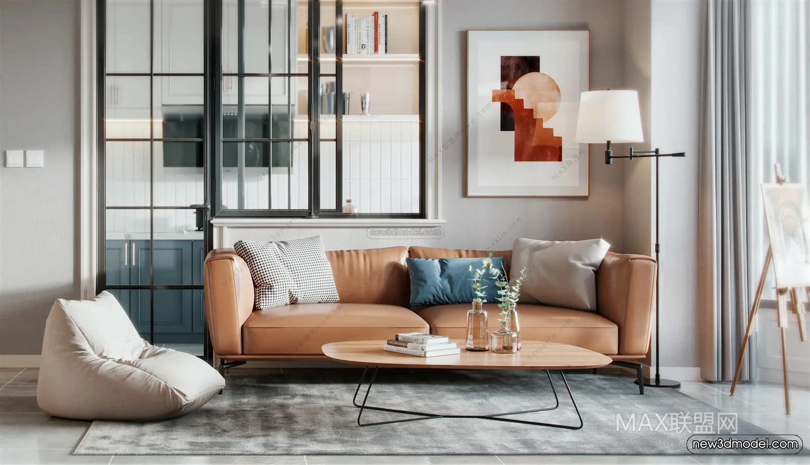 Nordic Style Interior 3D Blocks - Living Room 3D Model - 127