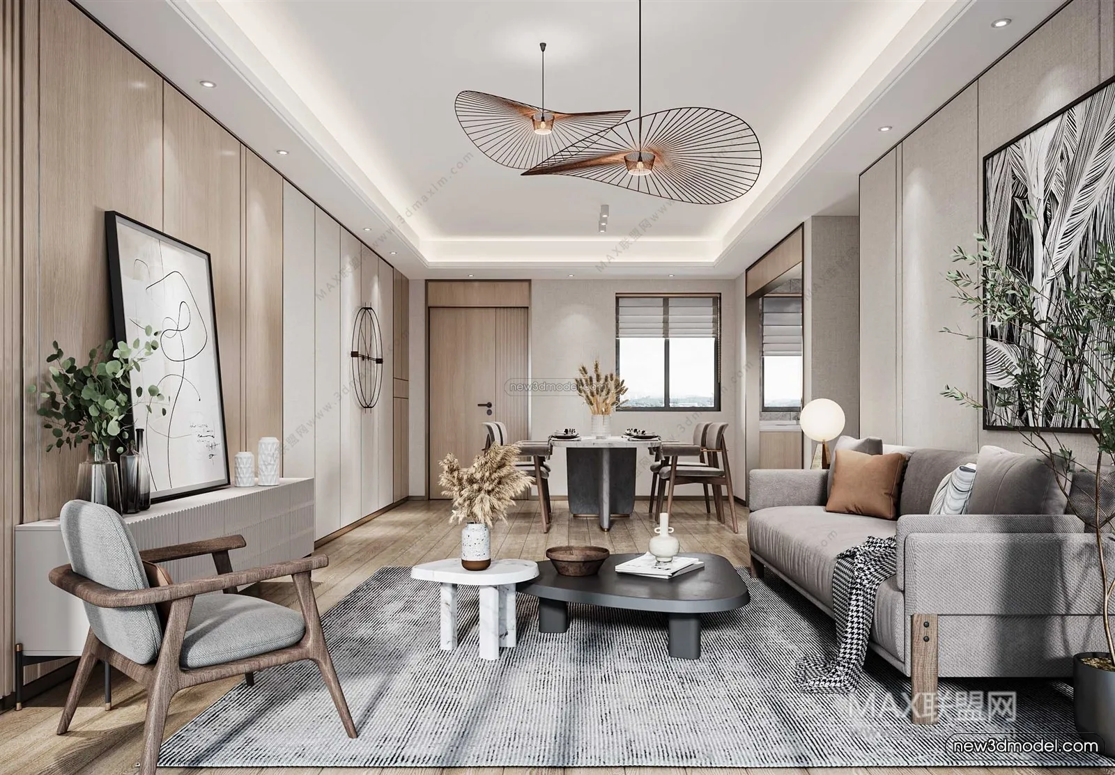 Nordic Style Interior 3D Blocks - Living Room 3D Model - 130