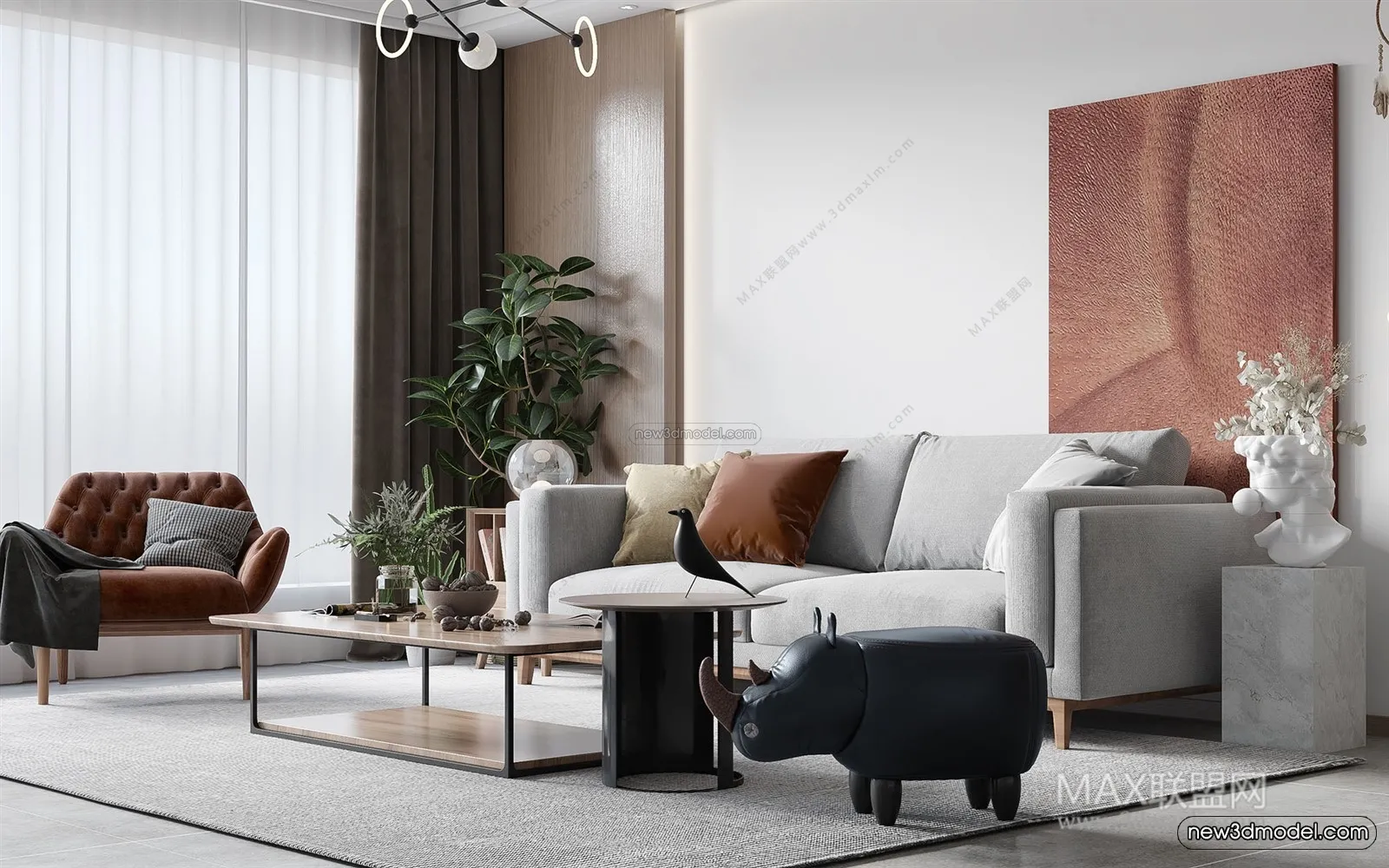 Nordic Style Interior 3D Blocks - Living Room 3D Model - 131