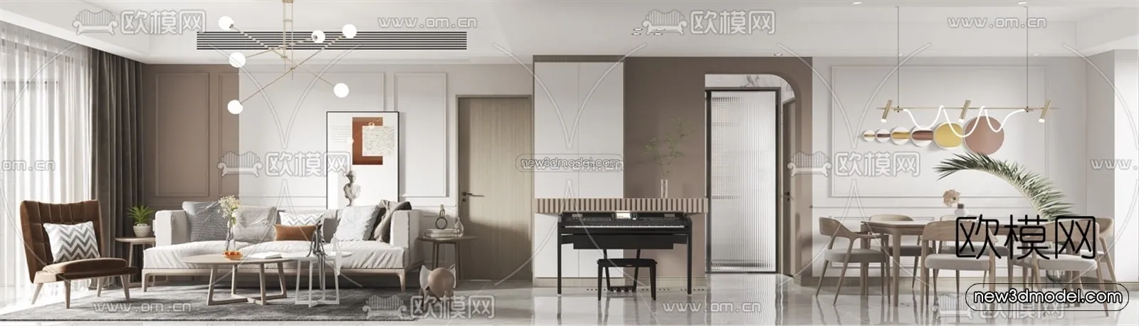 Nordic Style Interior 3D Blocks - Living Room 3D Model - 133