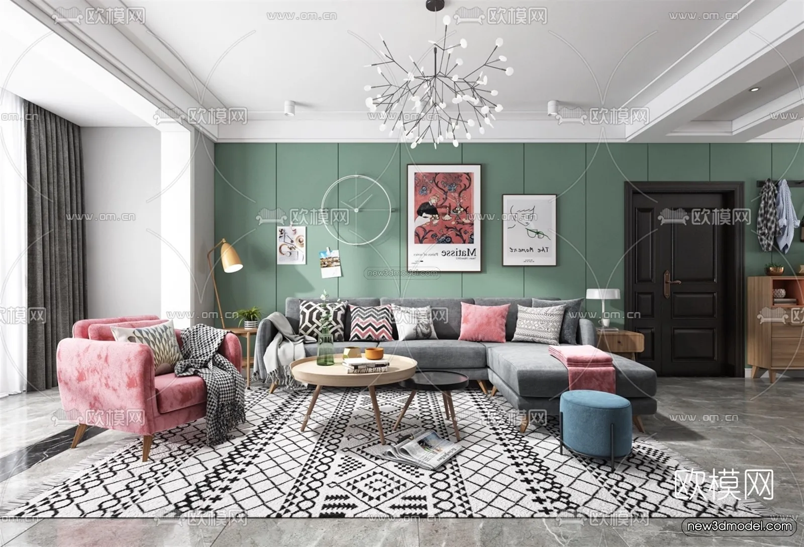 Nordic Style Interior 3D Blocks - Living Room 3D Model - 135