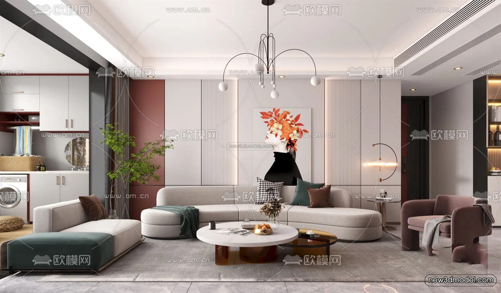 Nordic Style Interior 3D Blocks - Living Room 3D Model - 137