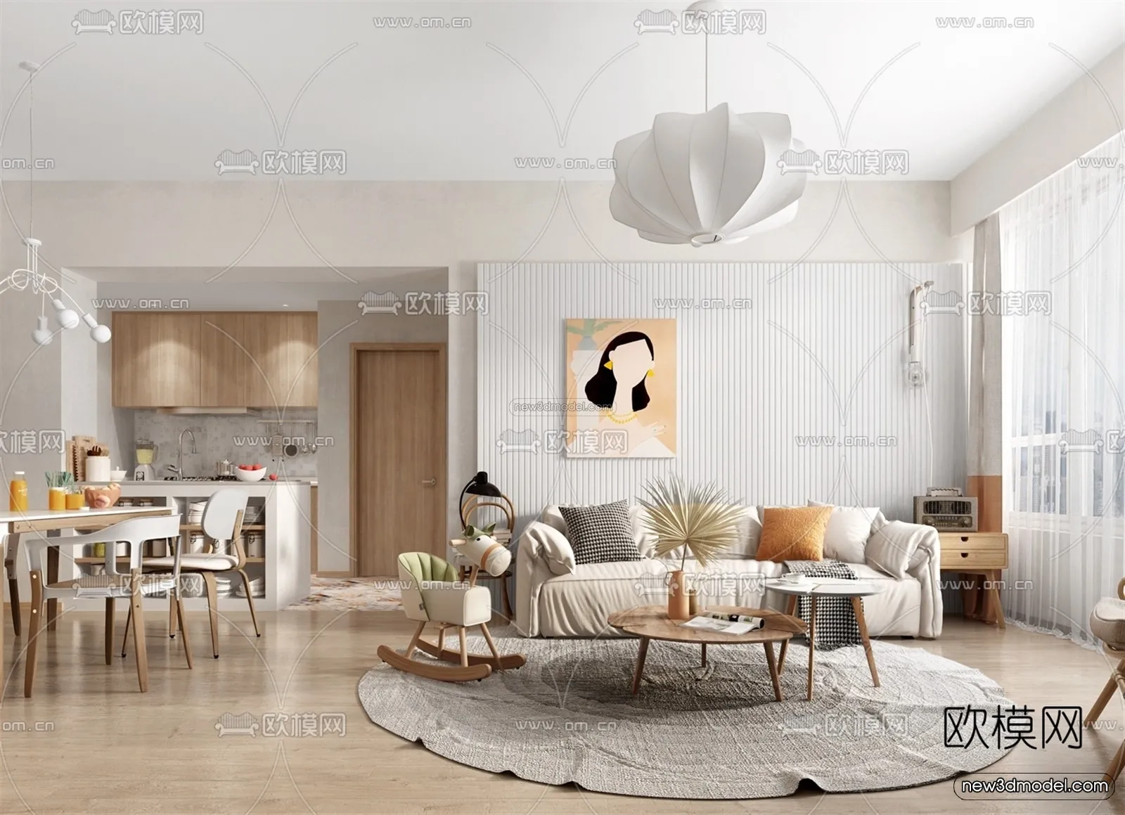 Nordic Style Interior 3D Blocks - Living Room 3D Model - 145
