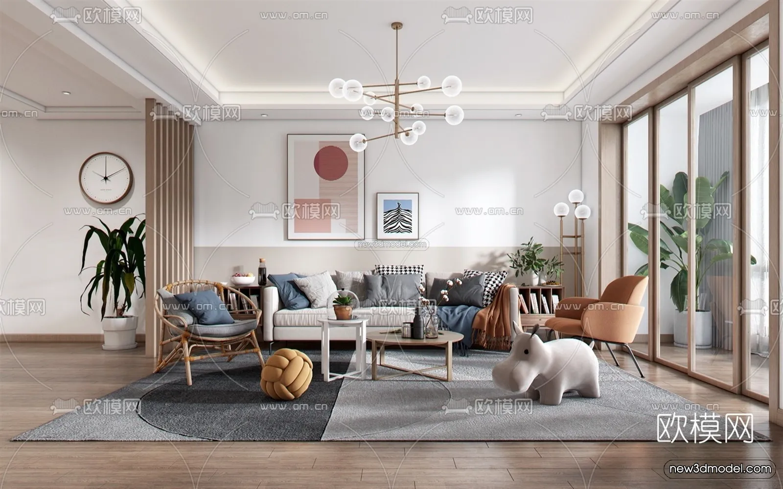 Nordic Style Interior 3D Blocks - Living Room 3D Model - 149