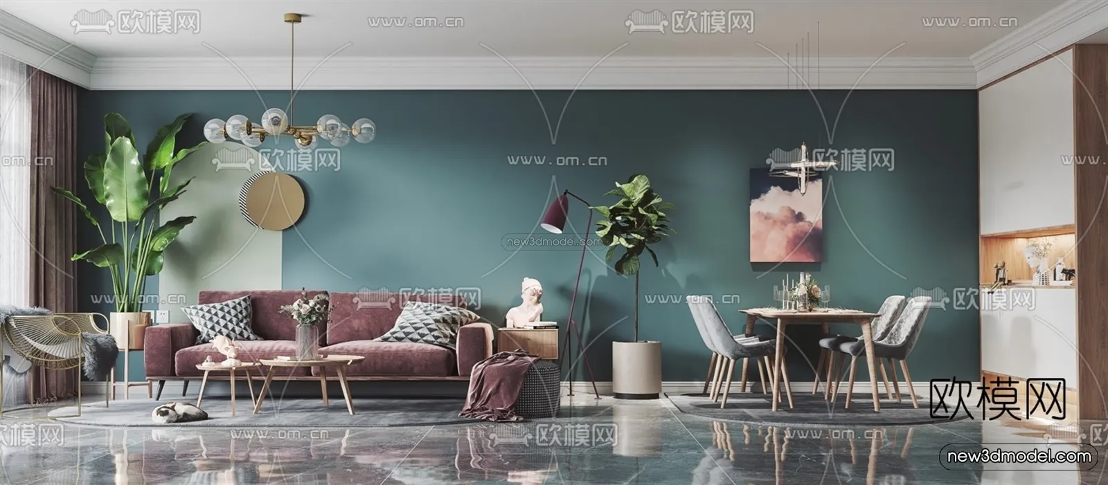 Nordic Style Interior 3D Blocks - Living Room 3D Model - 150