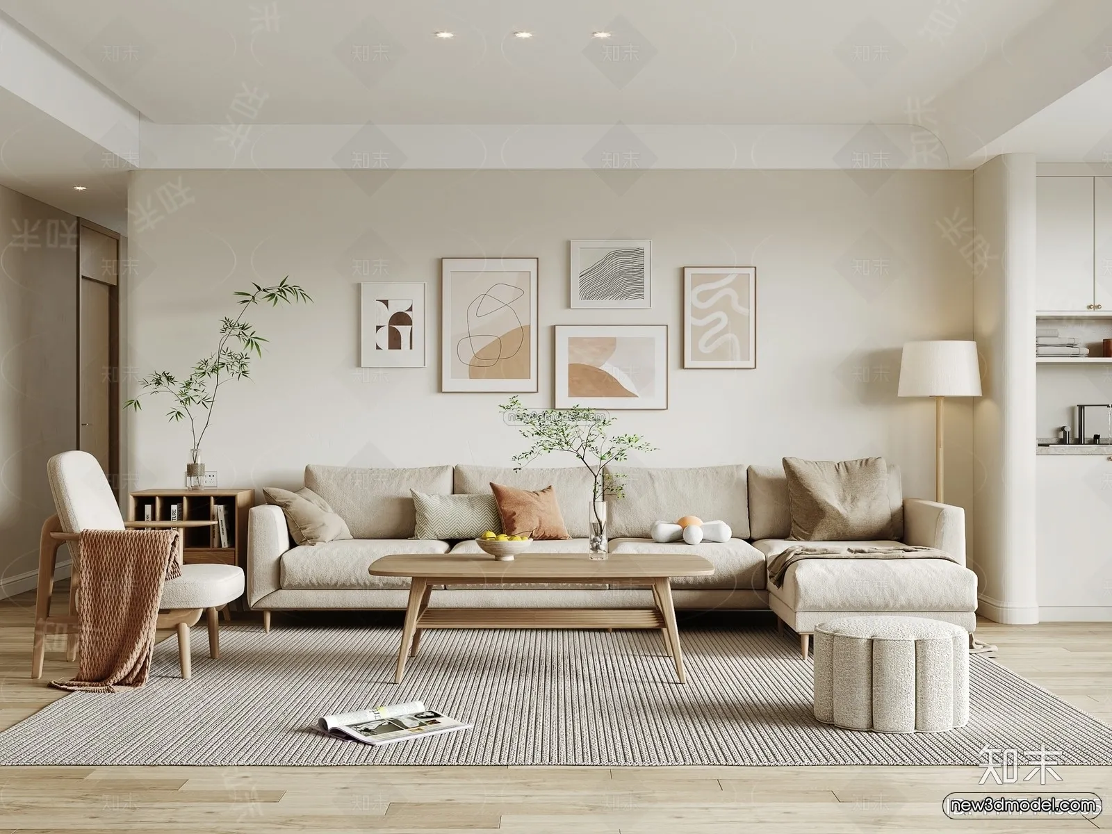 Nordic Style Interior 3D Blocks - Living Room 3D Model - 153