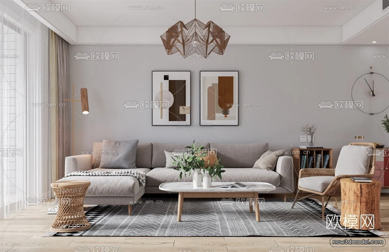 Nordic Style Interior 3D Blocks - Living Room 3D Model - 158