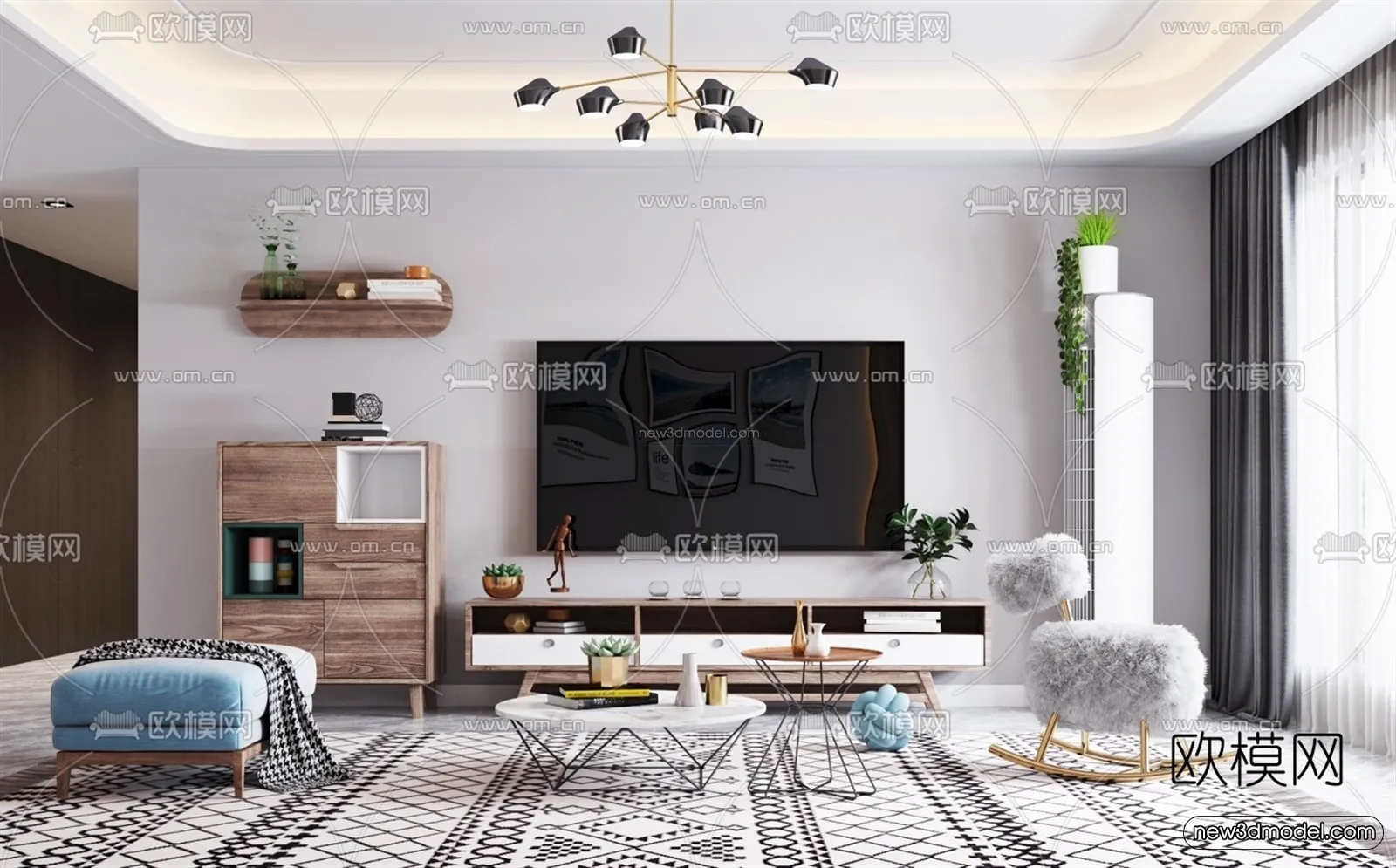 Nordic Style Interior 3D Blocks - Living Room 3D Model - 161