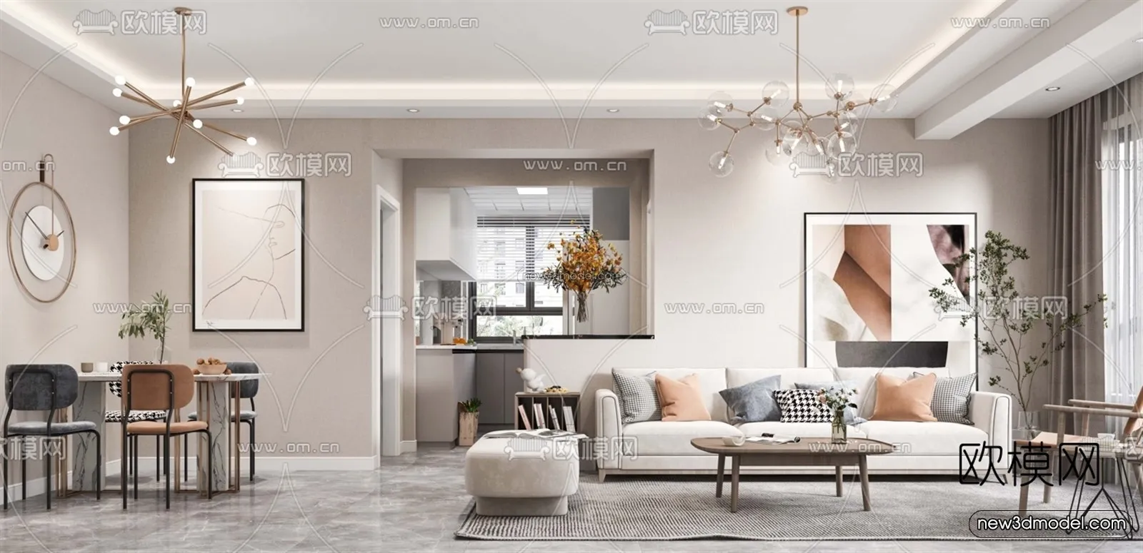 Nordic Style Interior 3D Blocks - Living Room 3D Model - 162