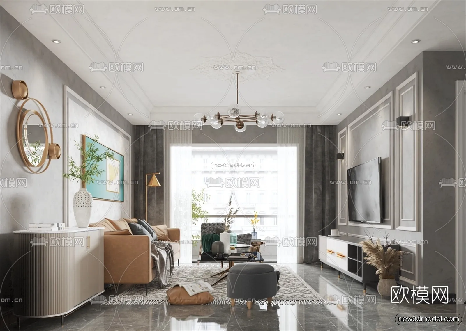 Nordic Style Interior 3D Blocks - Living Room 3D Model - 163