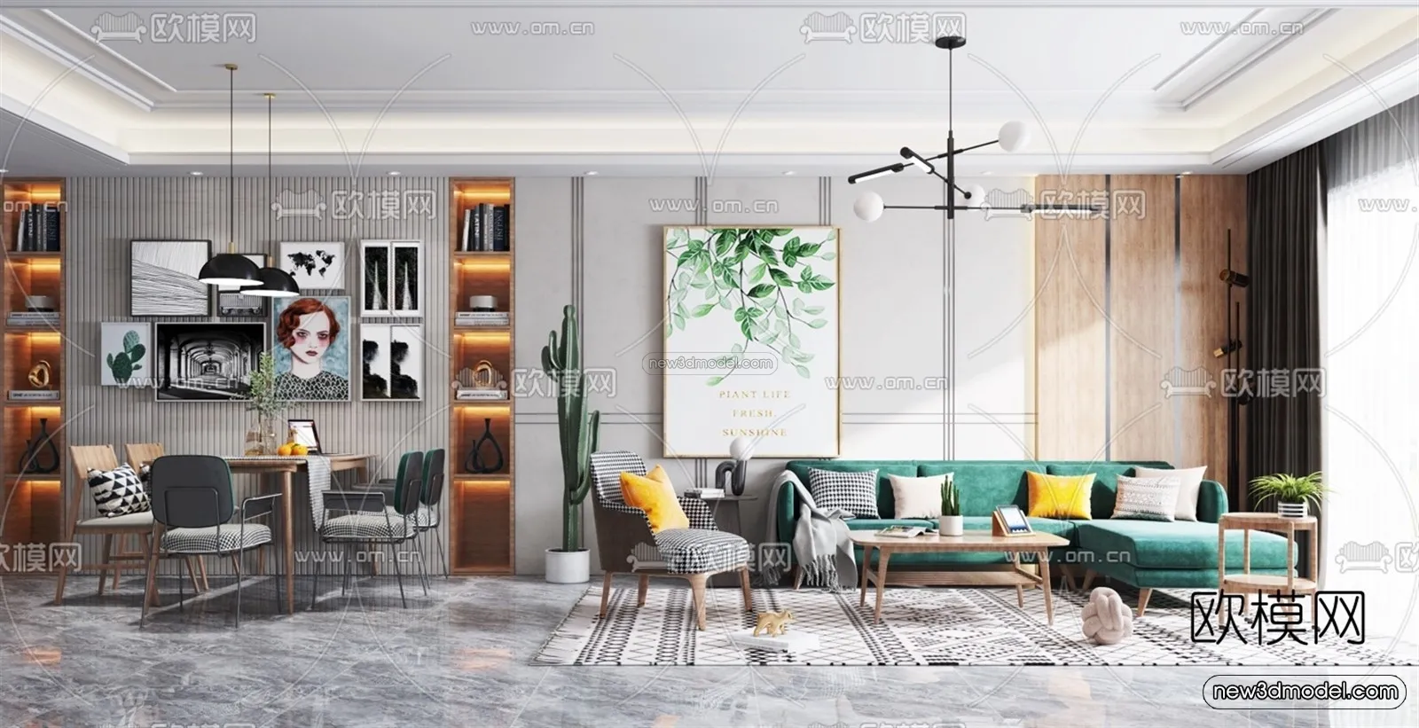 Nordic Style Interior 3D Blocks - Living Room 3D Model - 168