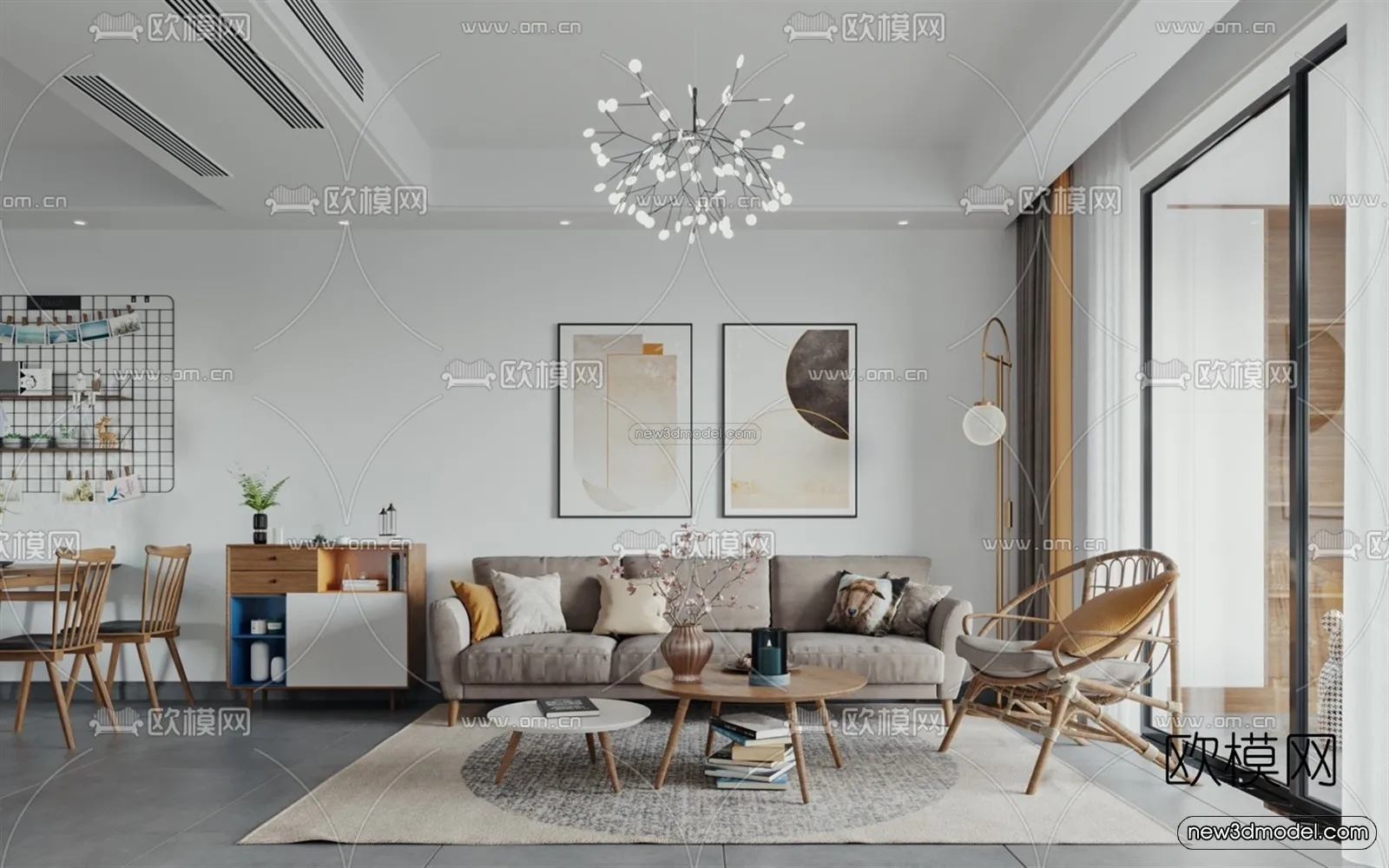 Nordic Style Interior 3D Blocks - Living Room 3D Model - 172