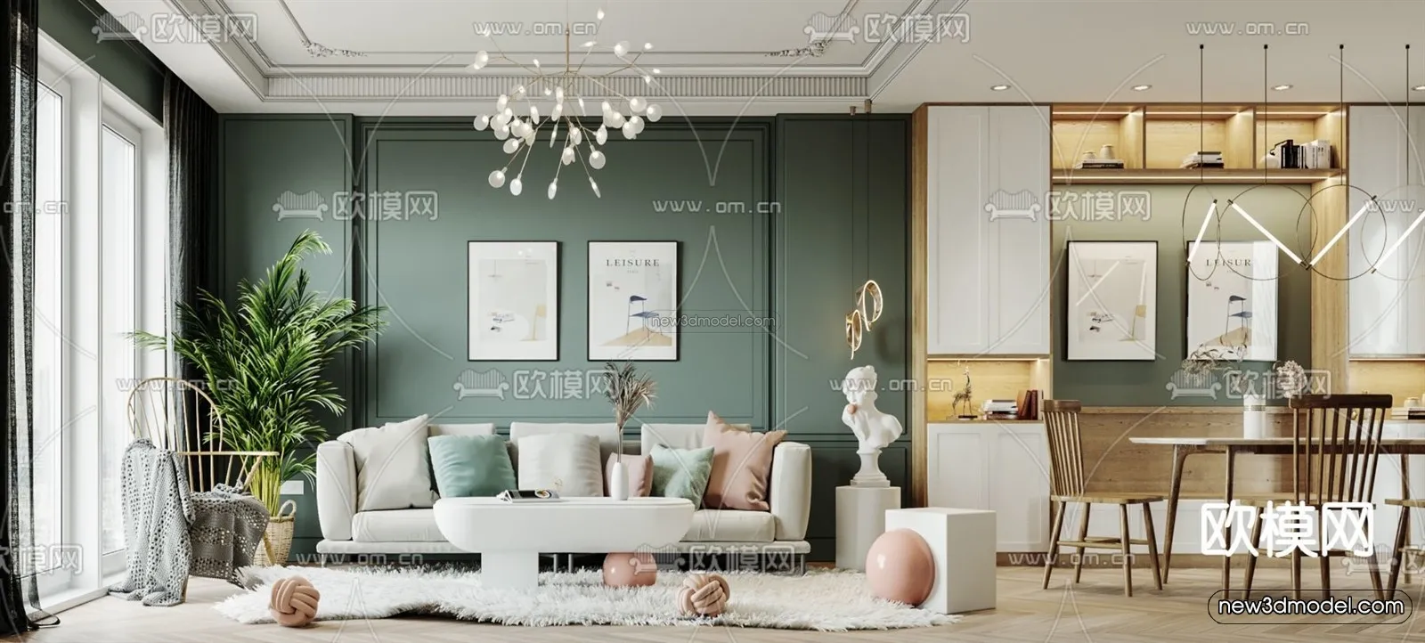 Nordic Style Interior 3D Blocks - Living Room 3D Model - 173