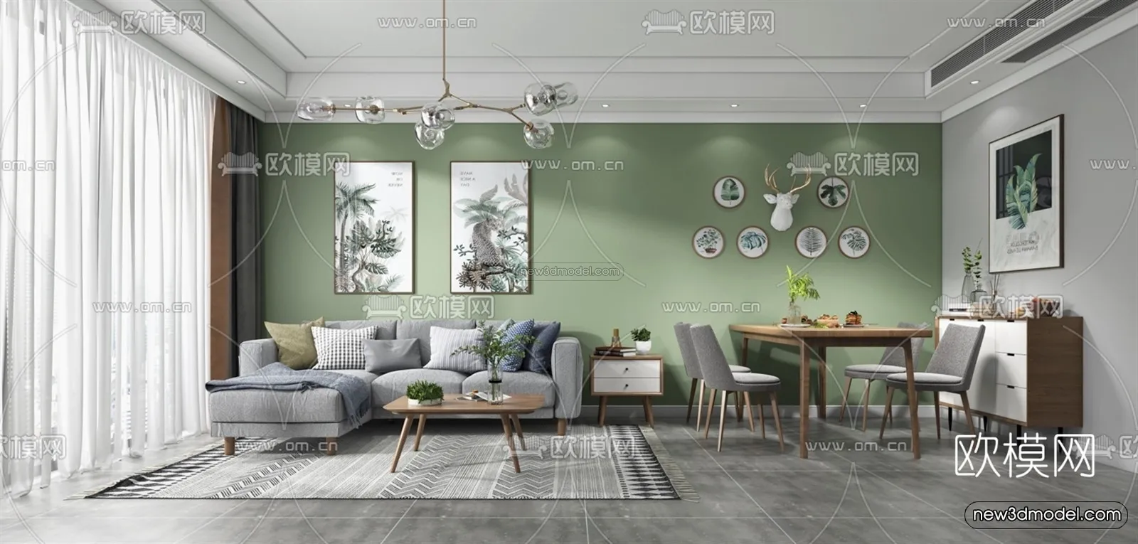 Nordic Style Interior 3D Blocks - Living Room 3D Model - 174