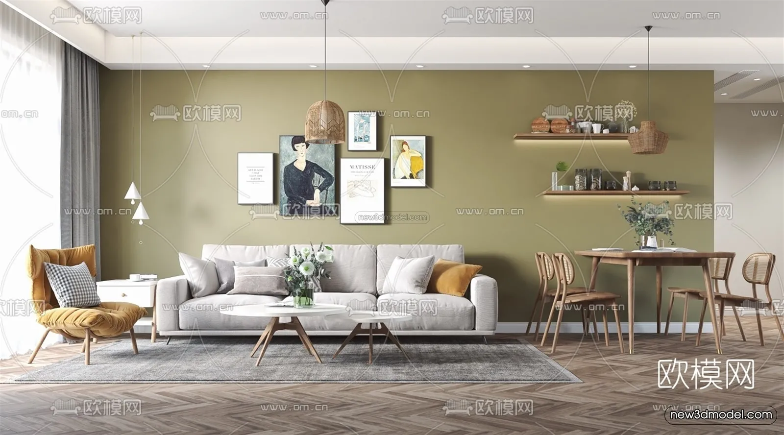 Nordic Style Interior 3D Blocks - Living Room 3D Model - 175