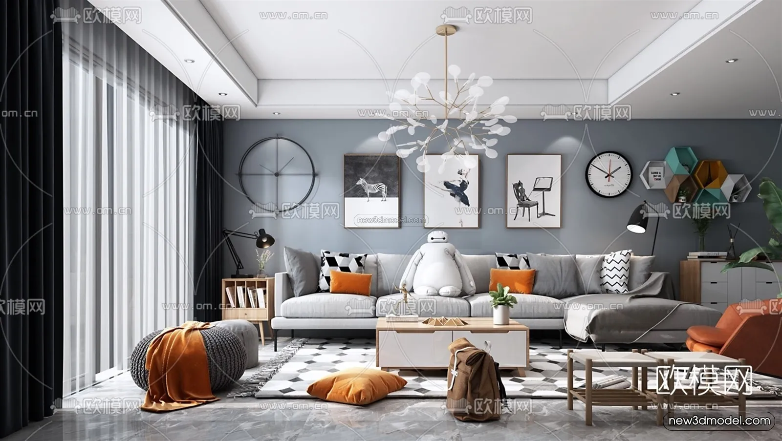 Nordic Style Interior 3D Blocks - Living Room 3D Model - 177