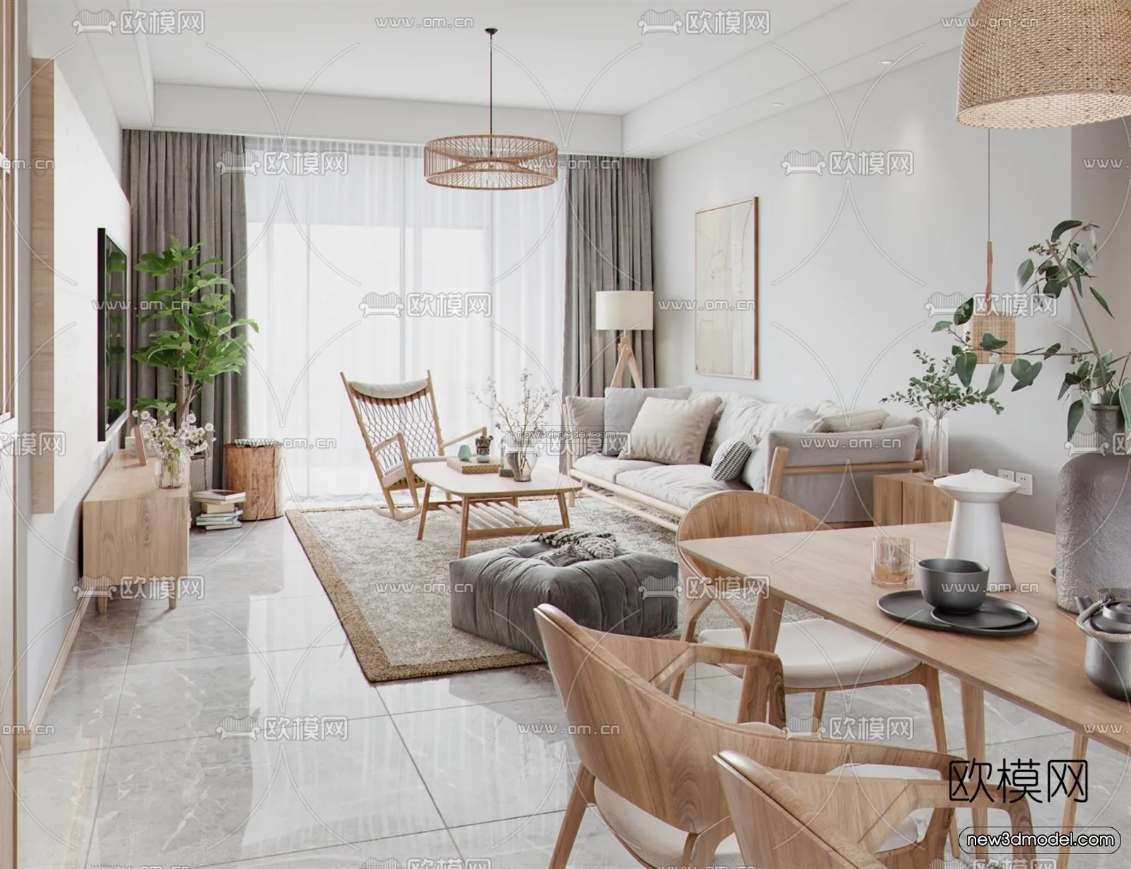 Nordic Style Interior 3D Blocks - Living Room 3D Model - 182