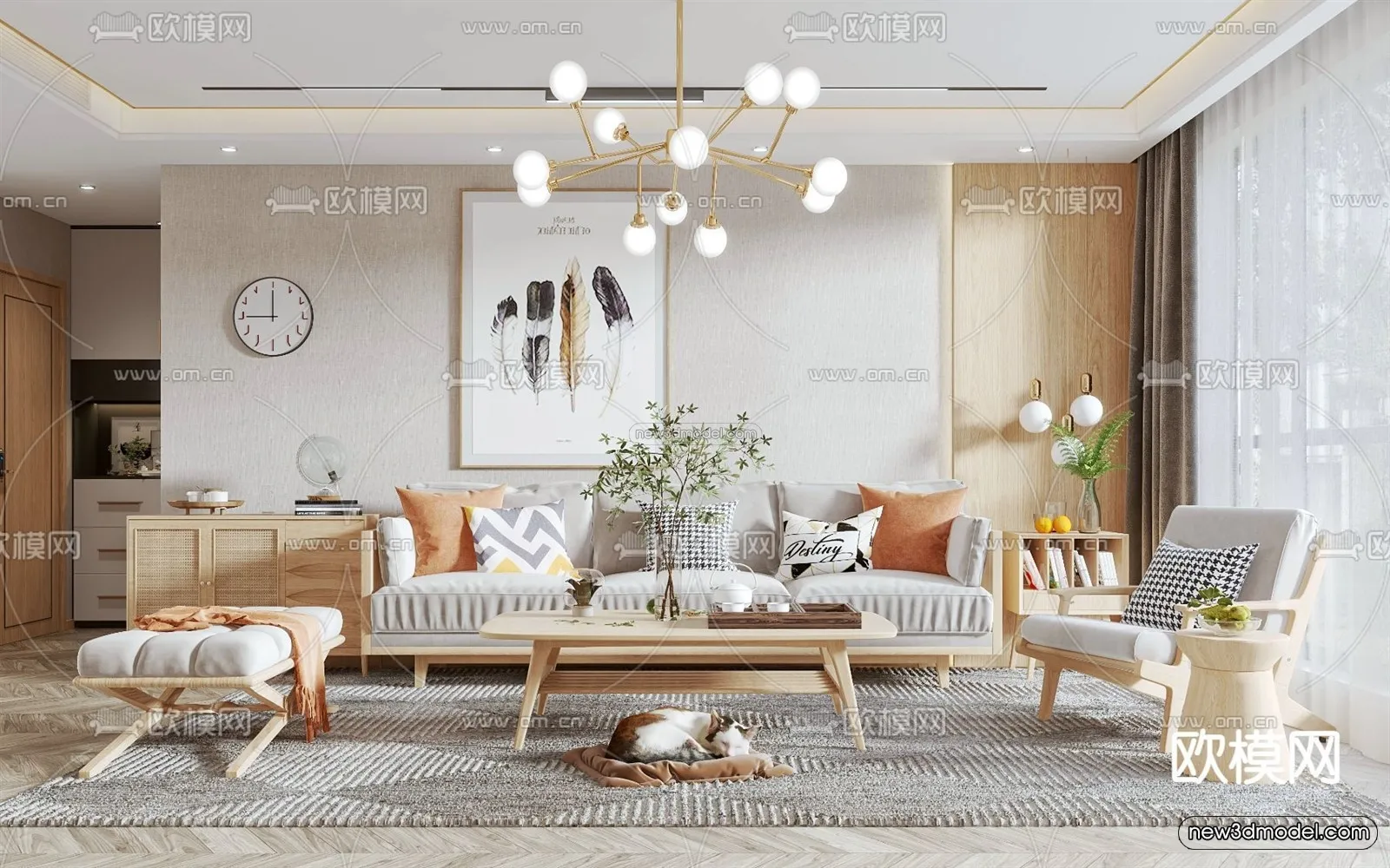 Nordic Style Interior 3D Blocks - Living Room 3D Model - 201