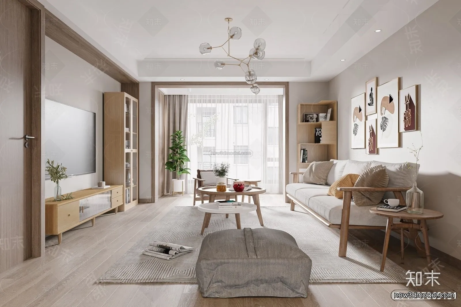 Nordic Style Interior 3D Blocks - Living Room 3D Model - 202