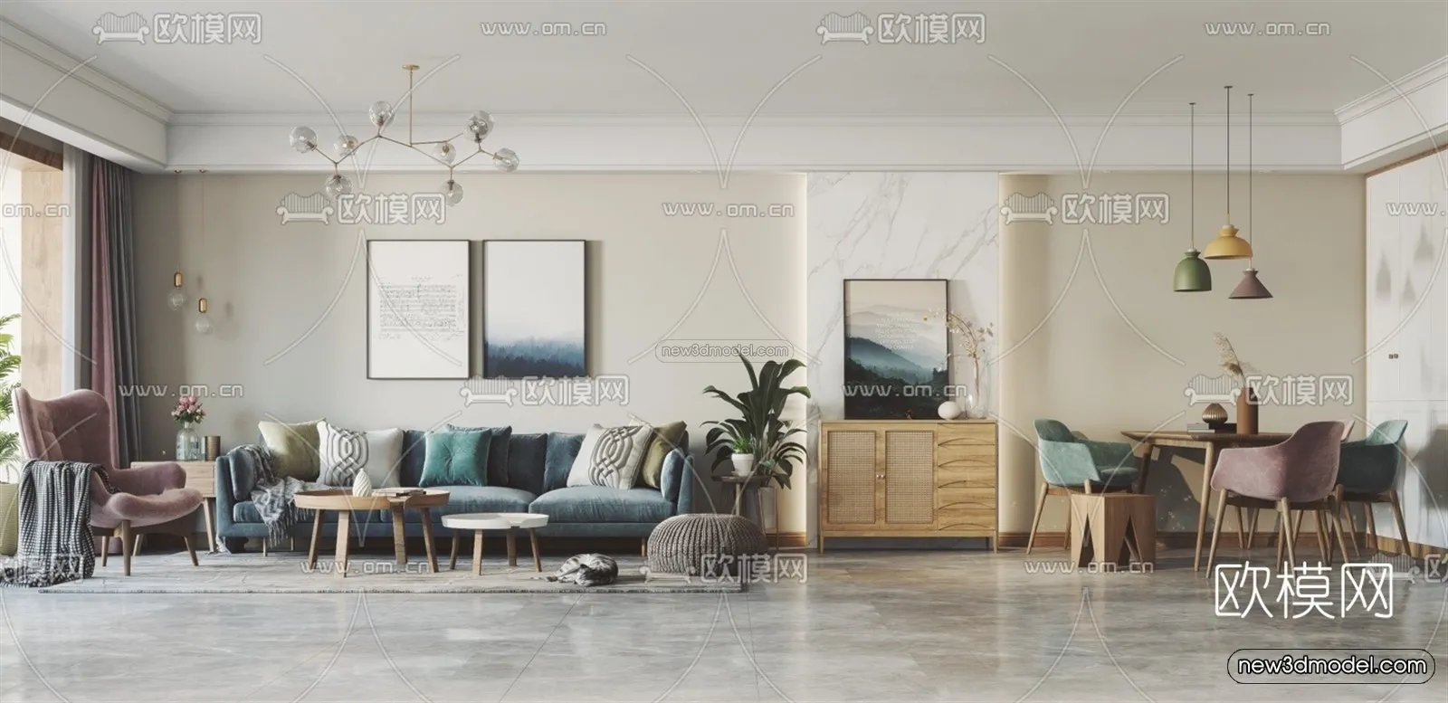 Nordic Style Interior 3D Blocks - Living Room 3D Model - 203