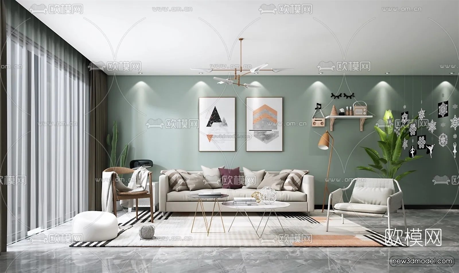 Nordic Style Interior 3D Blocks - Living Room 3D Model - 204