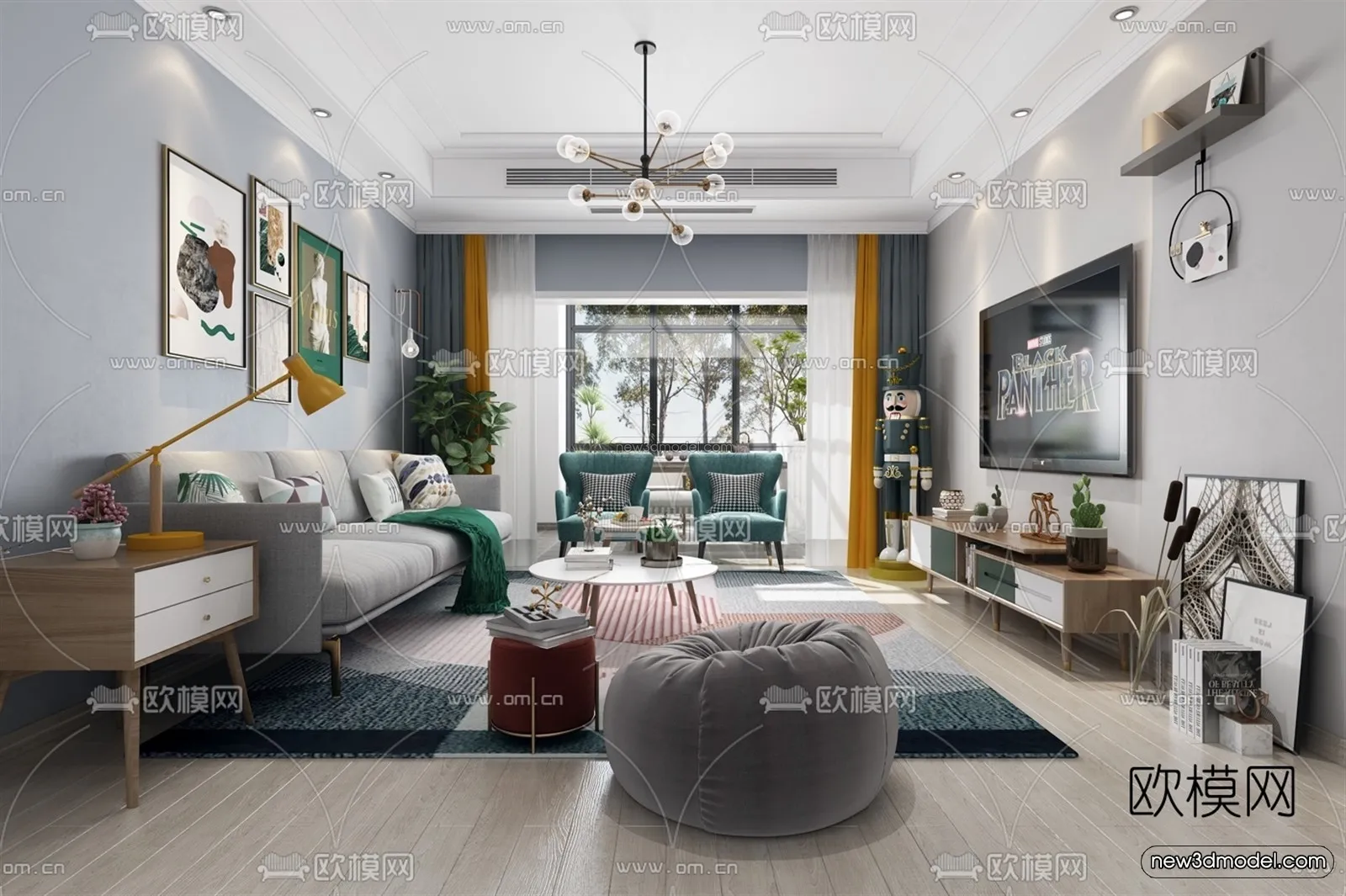 Nordic Style Interior 3D Blocks - Living Room 3D Model - 206