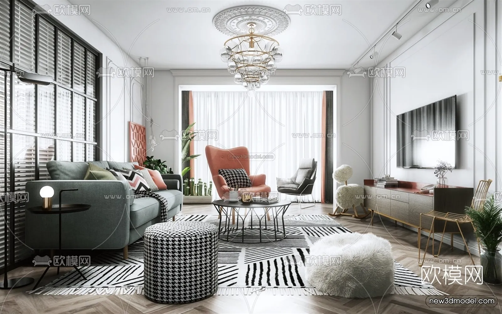 Nordic Style Interior 3D Blocks - Living Room 3D Model - 210