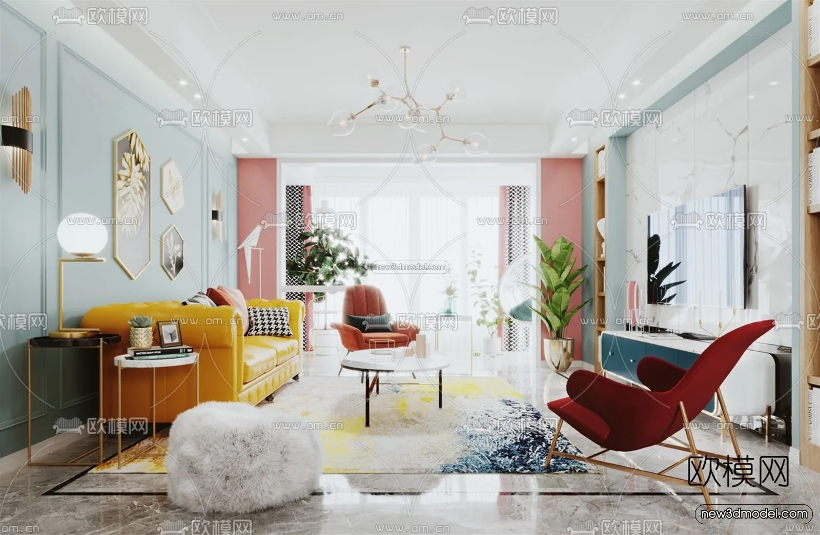 Nordic Style Interior 3D Blocks - Living Room 3D Model - 212