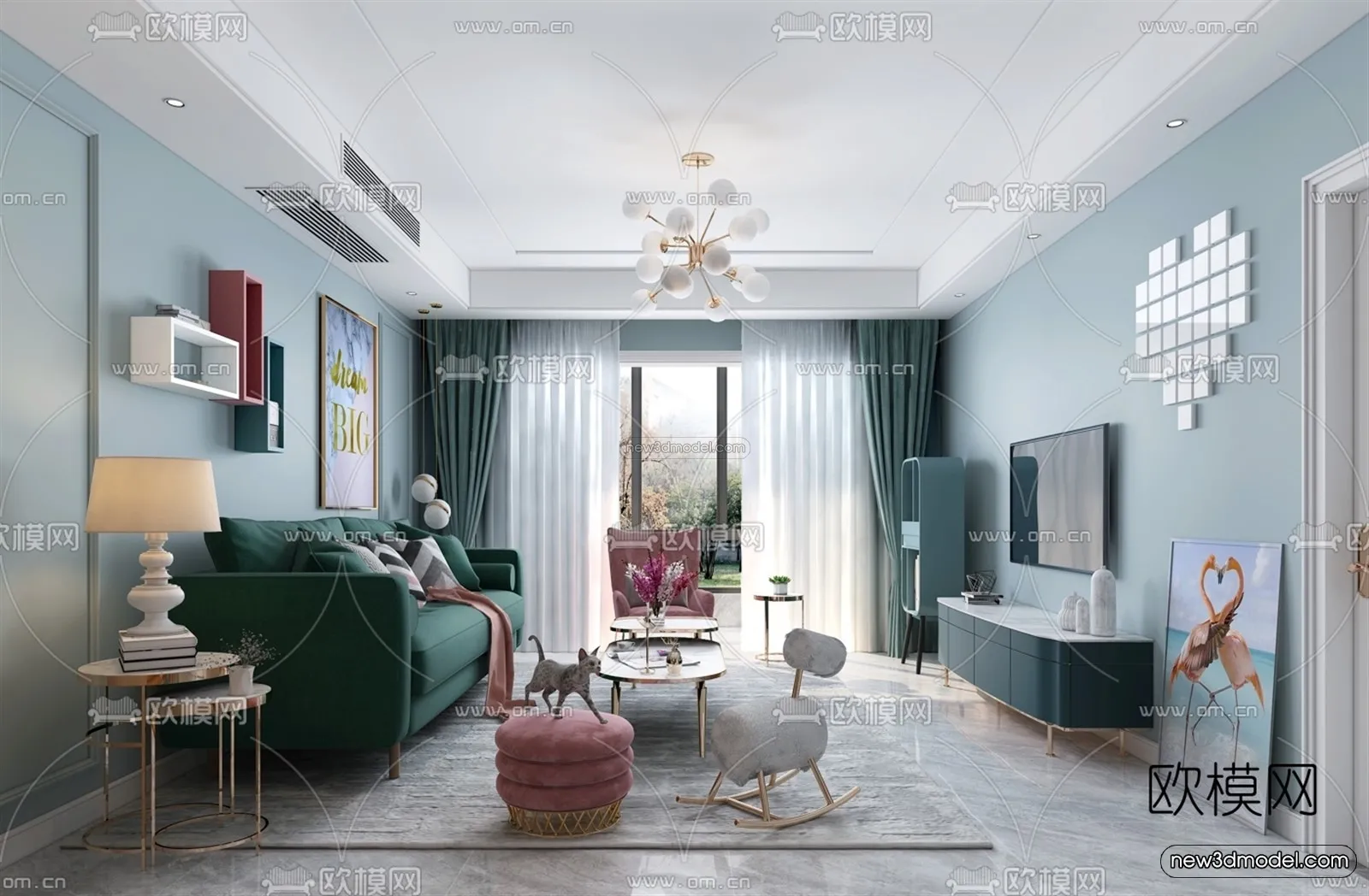 Nordic Style Interior 3D Blocks - Living Room 3D Model - 214