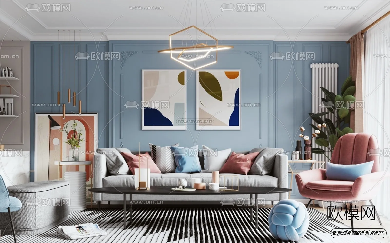 Nordic Style Interior 3D Blocks - Living Room 3D Model - 215