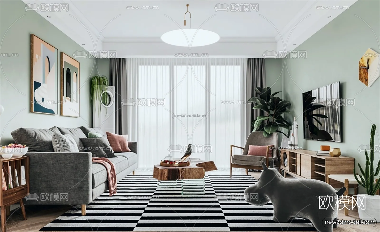 Nordic Style Interior 3D Blocks - Living Room 3D Model - 216