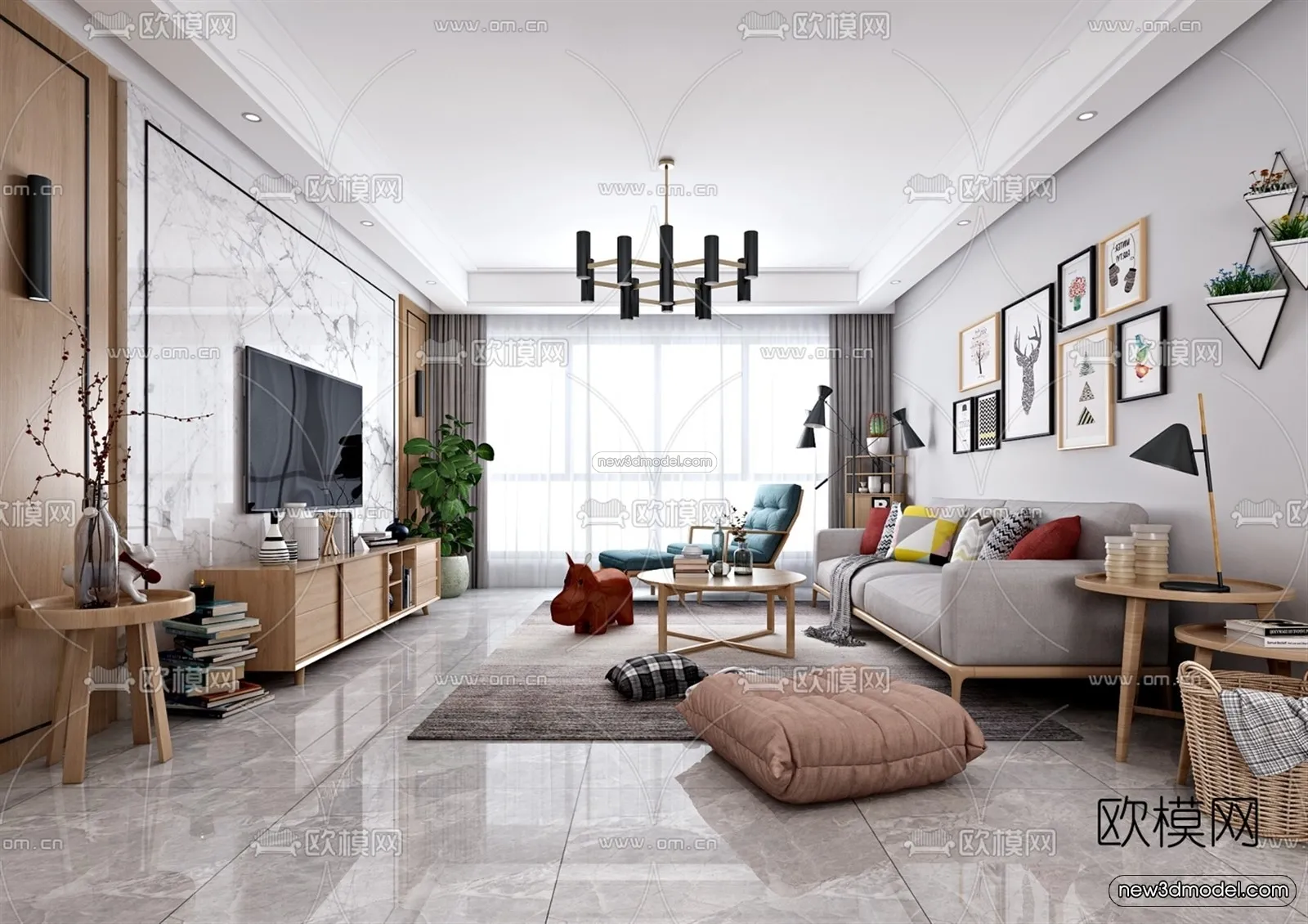 Nordic Style Interior 3D Blocks - Living Room 3D Model - 217
