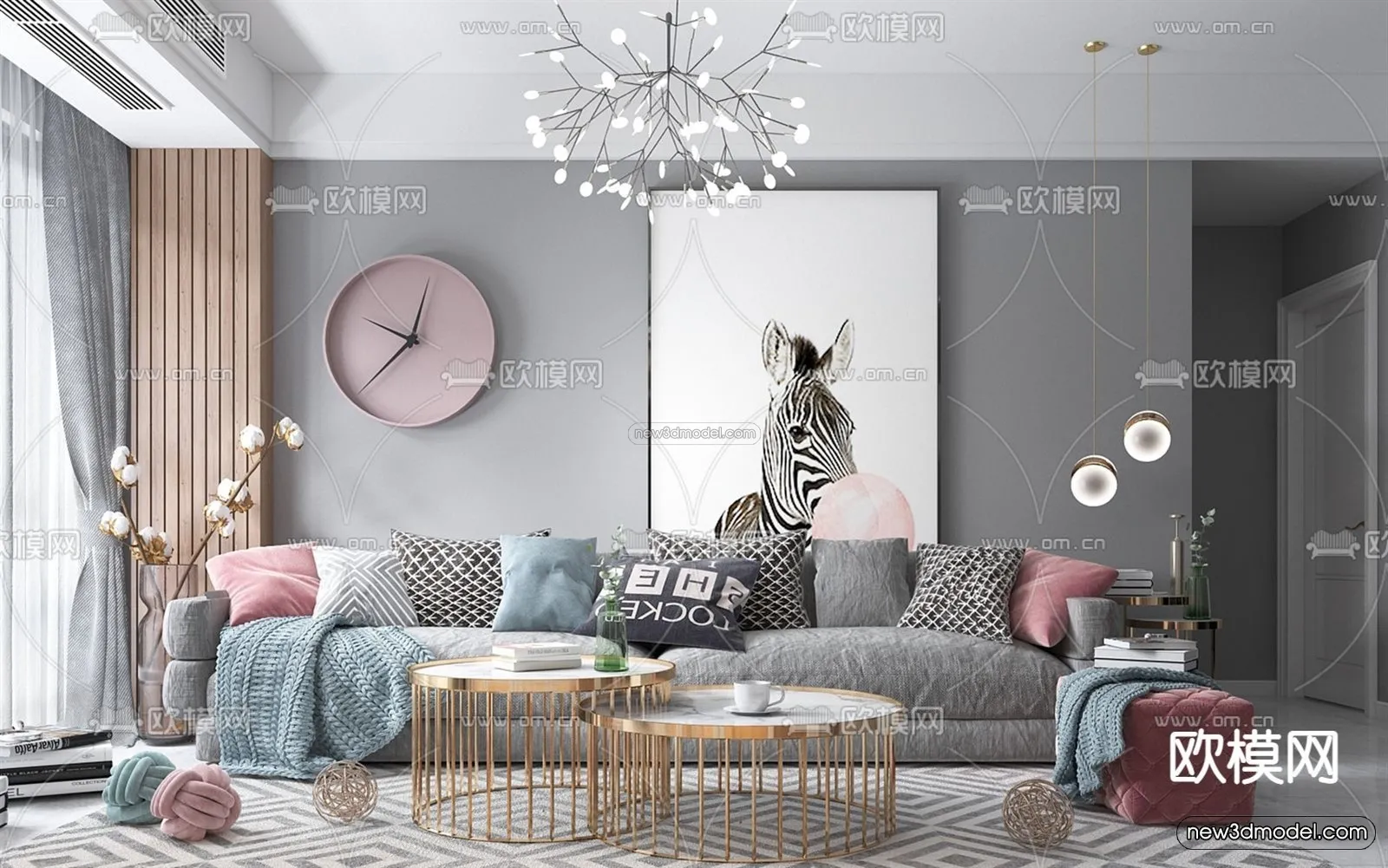 Nordic Style Interior 3D Blocks - Living Room 3D Model - 220