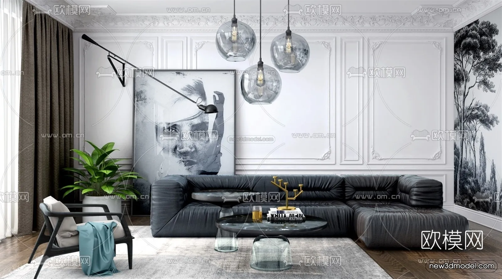 Nordic Style Interior 3D Blocks - Living Room 3D Model - 221