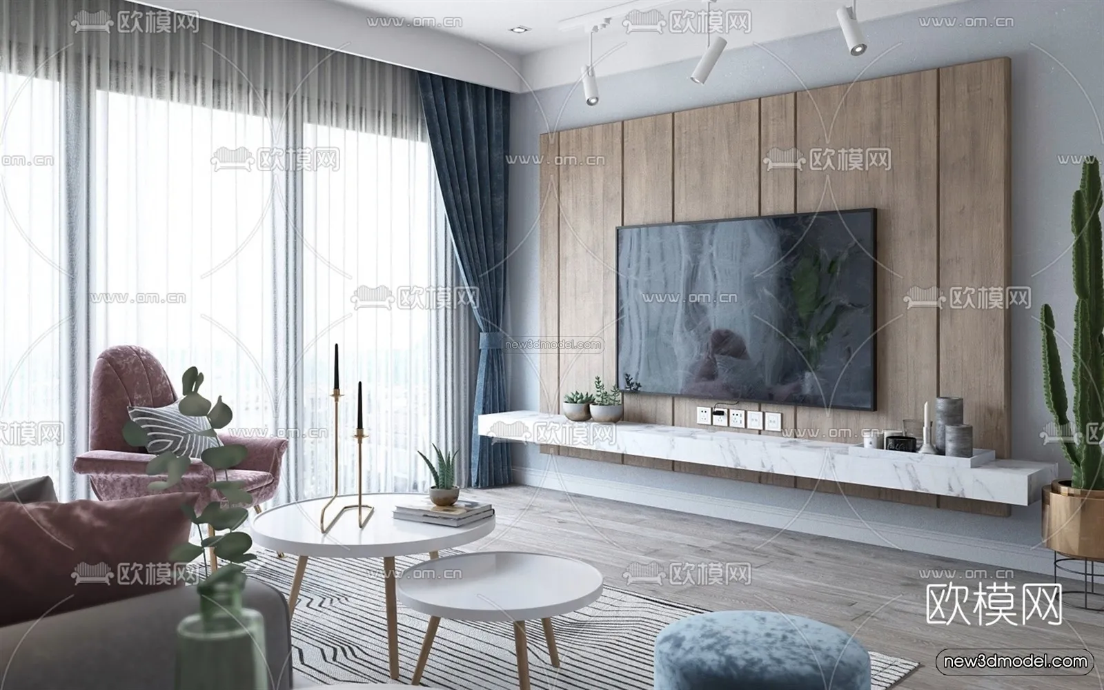 Nordic Style Interior 3D Blocks - Living Room 3D Model - 223