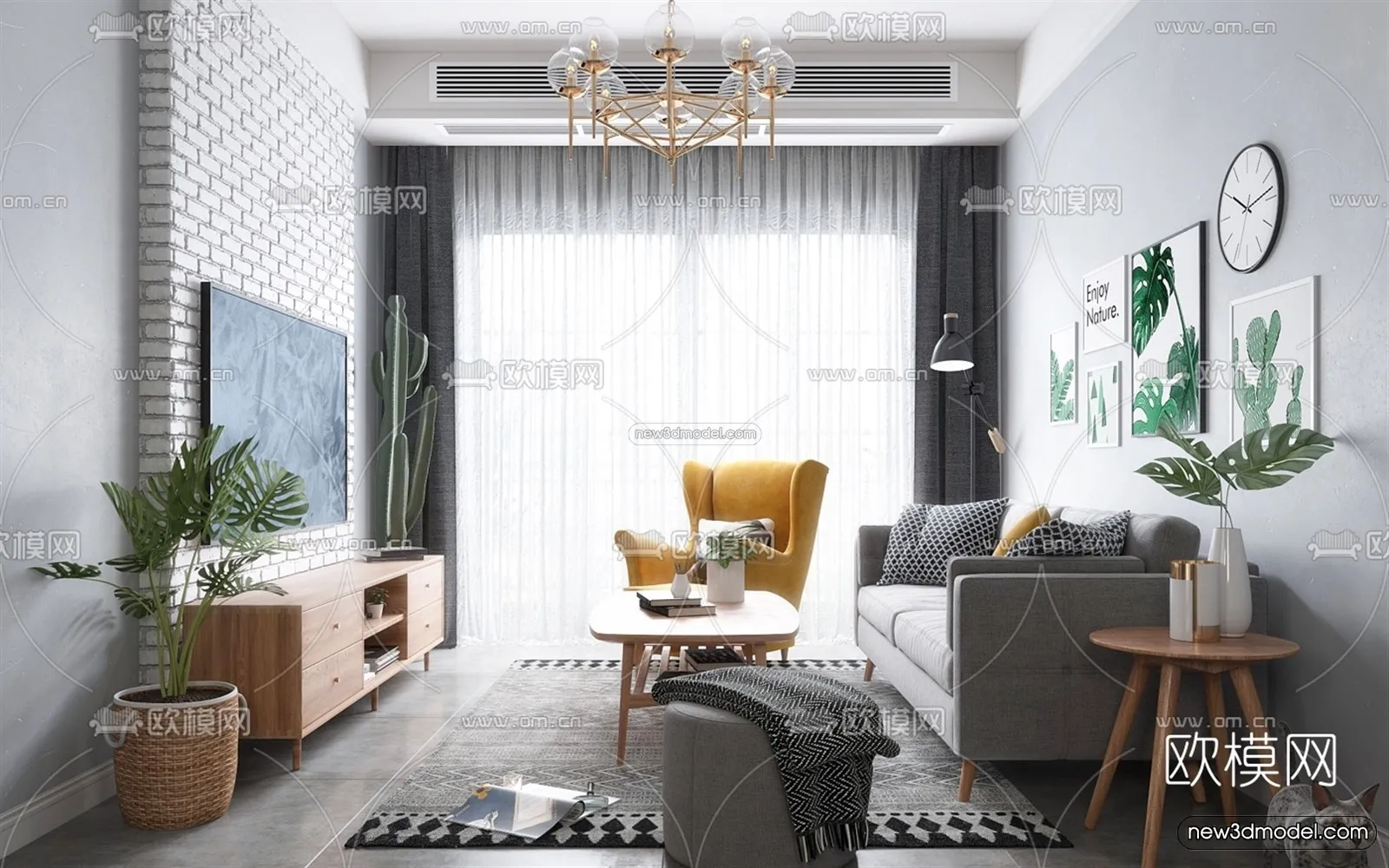 Nordic Style Interior 3D Blocks - Living Room 3D Model - 225