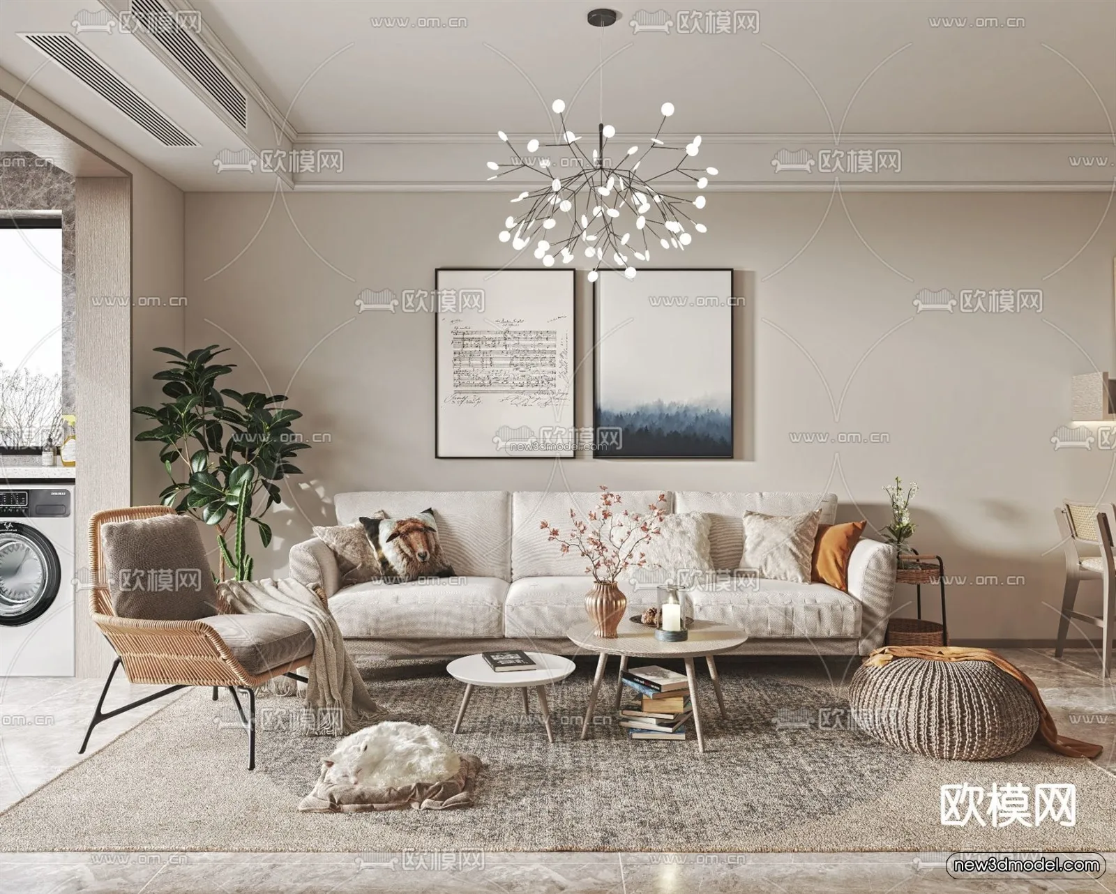 Nordic Style Interior 3D Blocks - Living Room 3D Model - 228