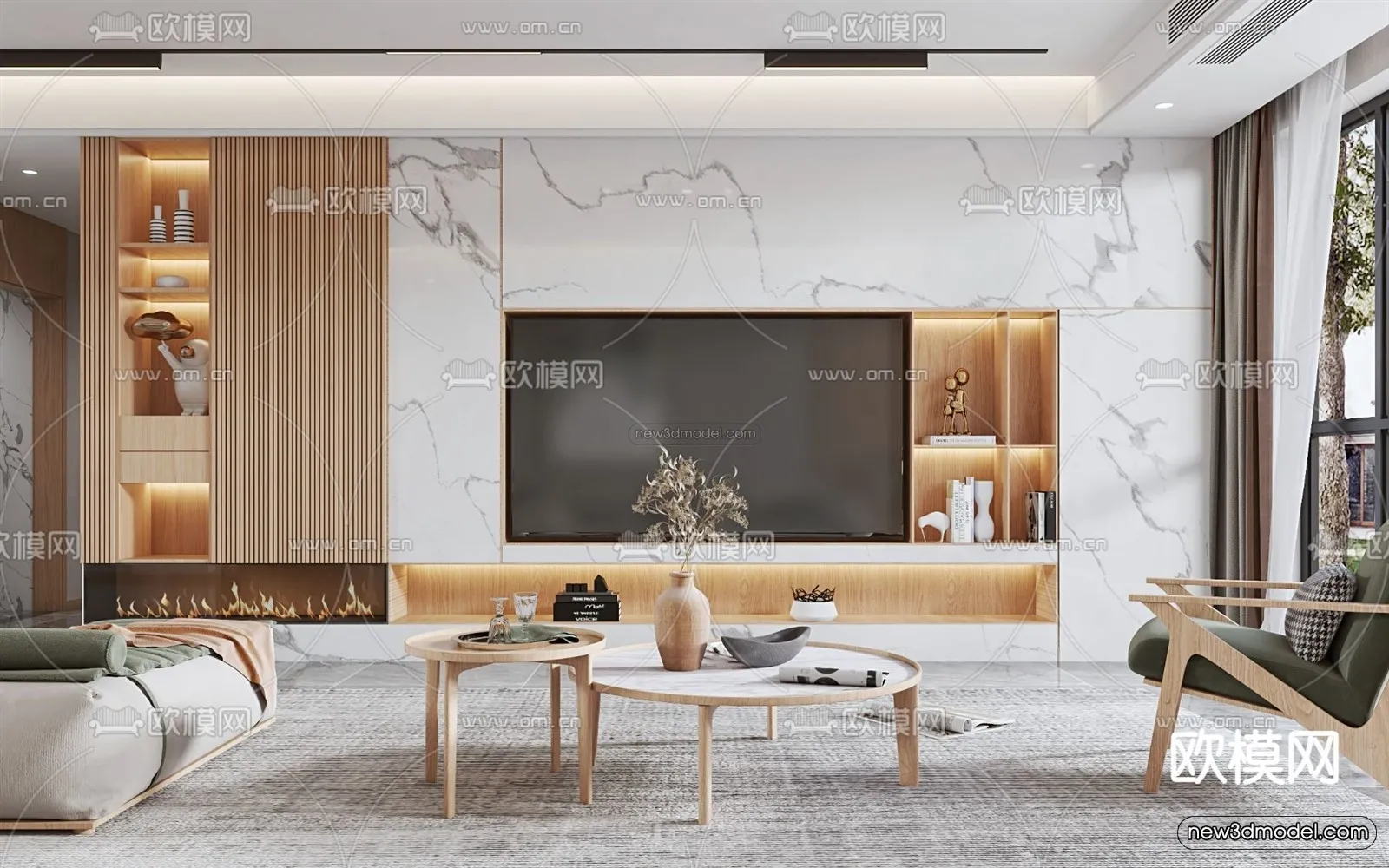 Nordic Style Interior 3D Blocks - Living Room 3D Model - 229