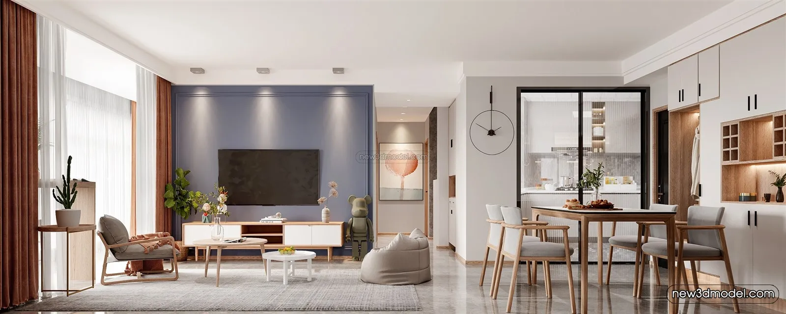 Nordic Style Interior 3D Blocks - Living Room 3D Model - 230