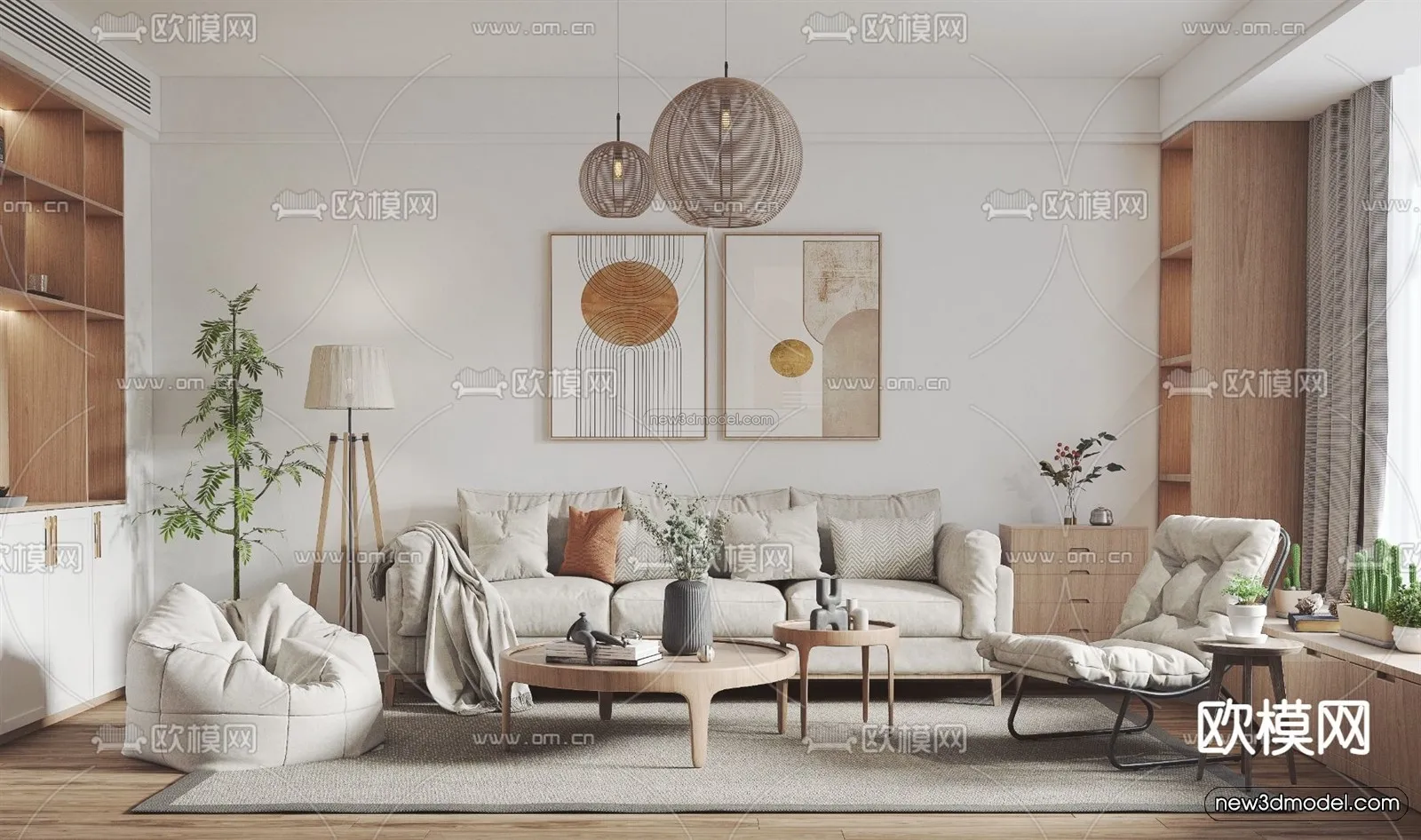 Nordic Style Interior 3D Blocks - Living Room 3D Model - 231