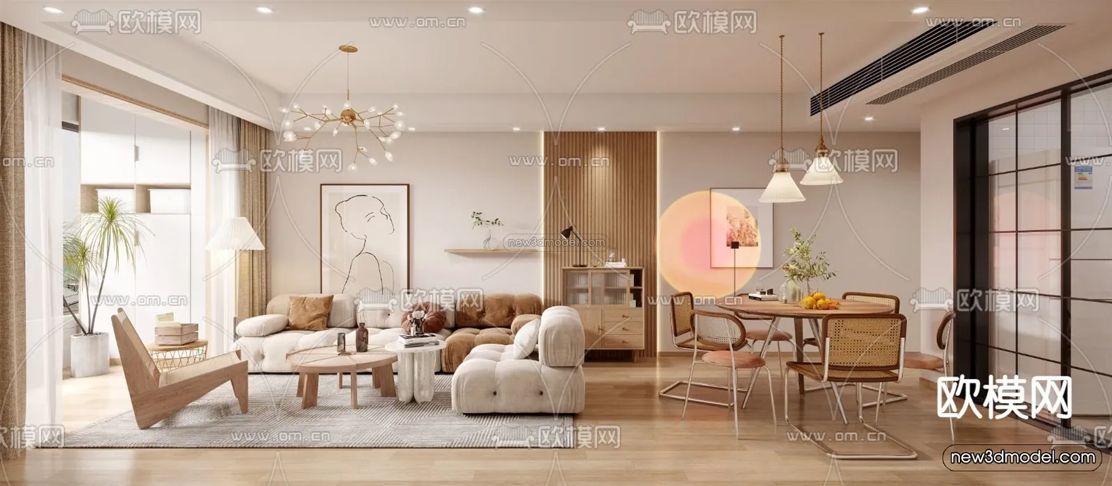 Nordic Style Interior 3D Blocks - Living Room 3D Model - 237