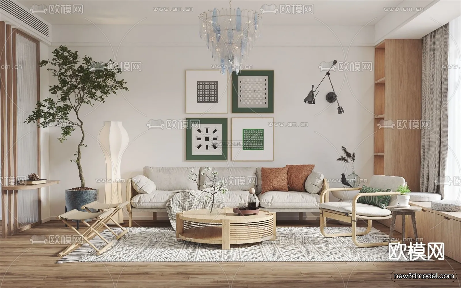 Nordic Style Interior 3D Blocks - Living Room 3D Model - 239
