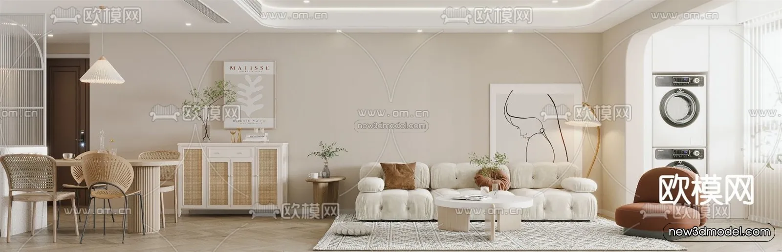 Nordic Style Interior 3D Blocks - Living Room 3D Model - 240